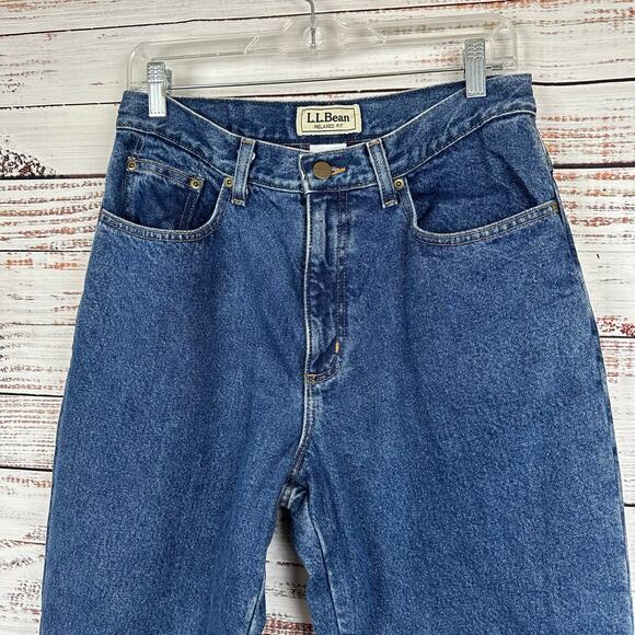 Women's VTG 90's LL Bean Red Blue Flannel Lined Relaxed Fit Denim Jeans Size 12P - Picture 2 of 8